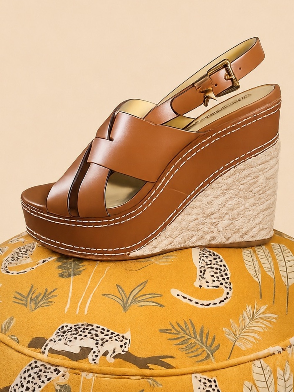 NWOB $291 Michael Kors Nora Leather Platform Wedge Sandals Size 10